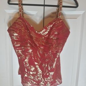 Beautiful WD-NY Red Gold Silk Camisole